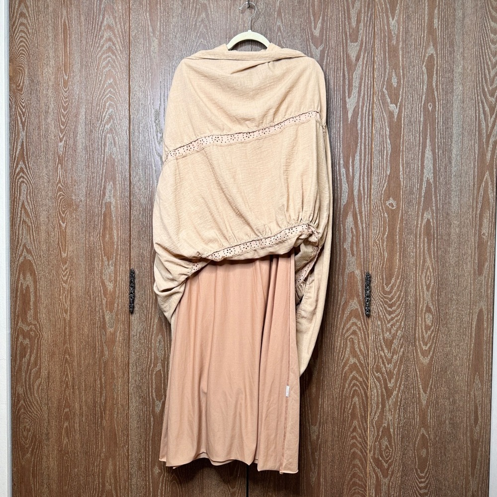 Modern Tan Farmhouse Eyelet Tiered Modest Maxi Dress Long Sleeve Women M Cottage - Picture 5 of 10